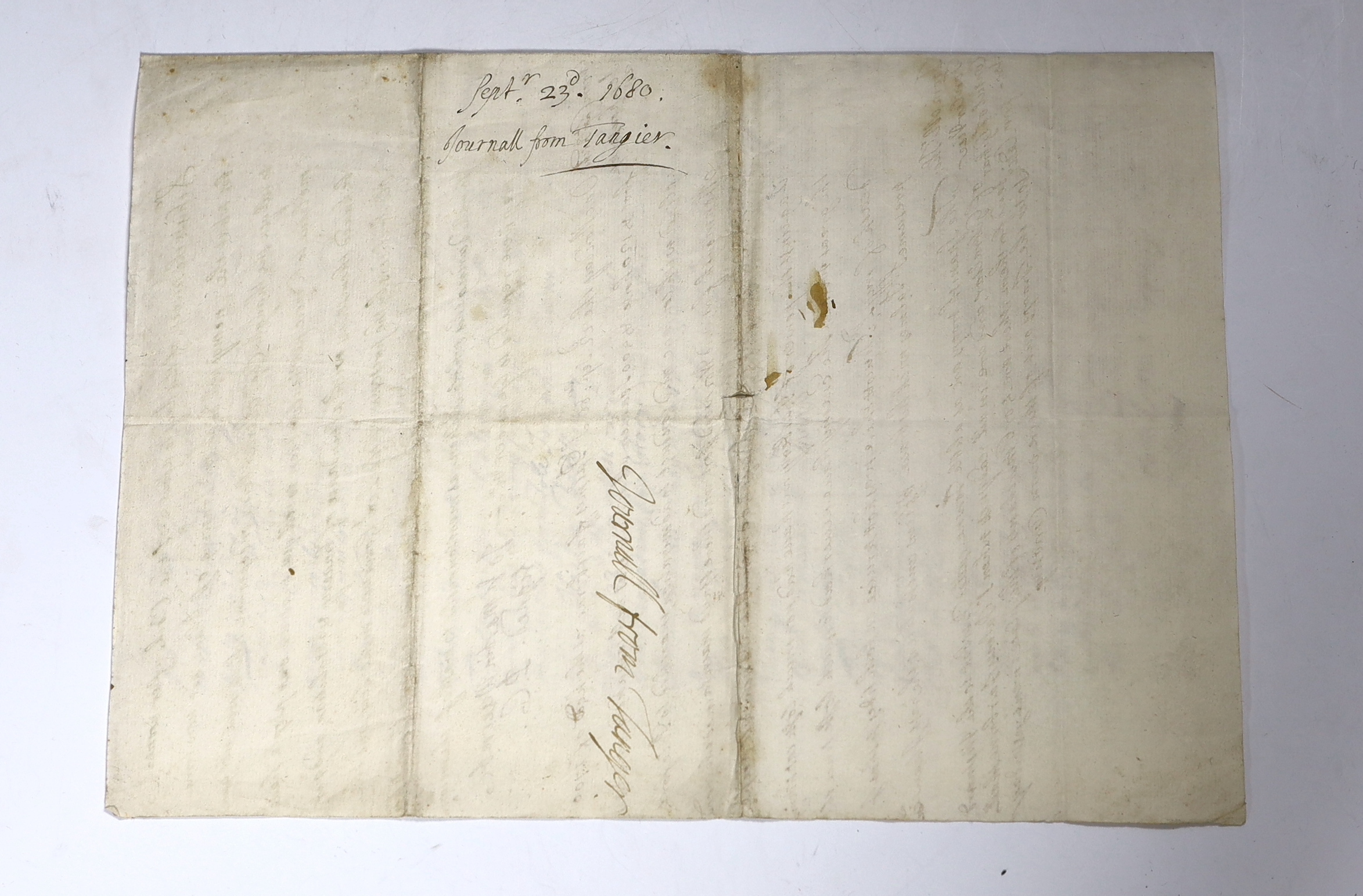 Journal from Tangier: three narratives of the defence of Tangier against the troops of the Emperor of Morocco, 14-23 September 1680, sent to Sir Martin Westcombe, English Consul at Cadiz, 1680